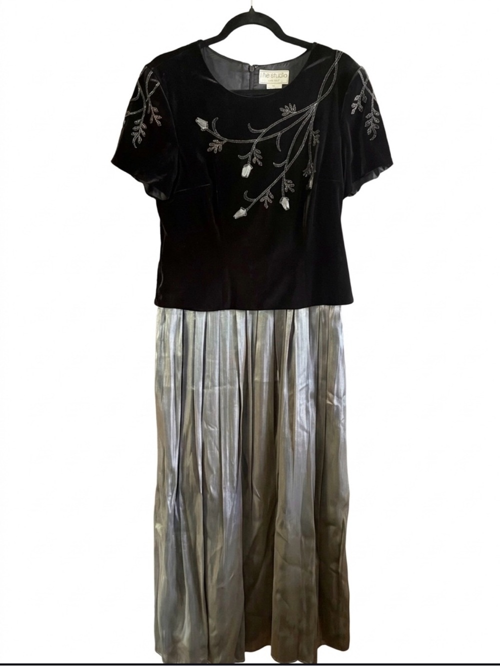 VNTG Y2K Che Studio Velvet/Liquid Silver 2-Piece Look Dress Sz 10 Dark Romantic